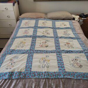 Antique Nursery-Rhyme Embroidered Quilt